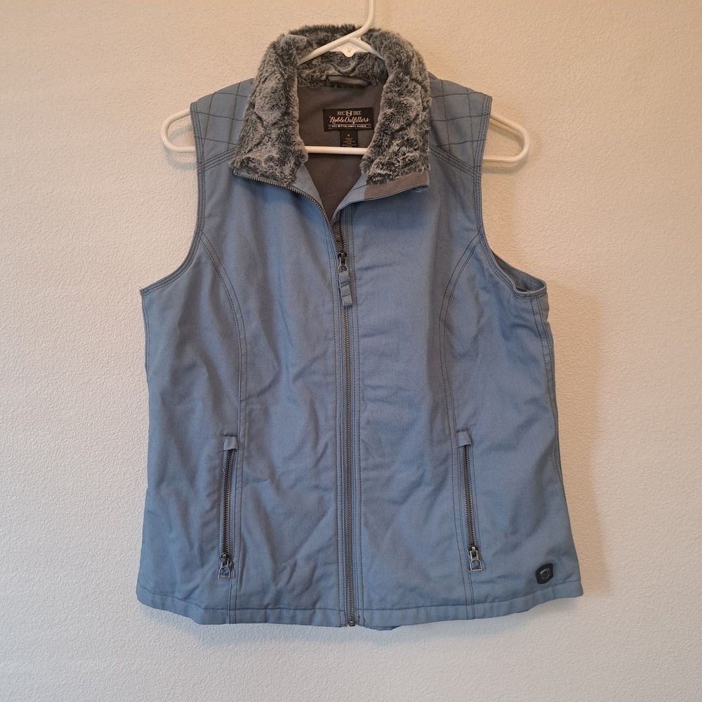 Noble Outfitters Womens Canvas Vest Faux Fur Collar Blue Quilted Equestrian M